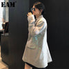 [EAM] Women Green Blingbling Sequins Big Size Blazer Lapel Long Sleeve Loose Fit  Jacket Spring Autumn 2022 1DD6457