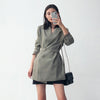 [EAM]  Women Green Button Split Leisure Blazer Lapel Long Sleeve Loose Fit  Jacket Tide Spring Autumn 2022 1W5160