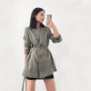 [EAM]  Women Green Button Split Leisure Blazer Lapel Long Sleeve Loose Fit  Jacket Tide Spring Autumn 2022 1W5160