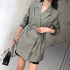 [EAM]  Women Green Button Split Leisure Blazer Lapel Long Sleeve Loose Fit  Jacket Tide Spring Autumn 2022 1W5160