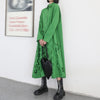 [EAM] Women Green Irregular Hollow Out Big Size Shirt Dress Lapel Long Sleeve Loose Fit Spring Autumn 2022 1DE1713
