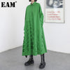 [EAM] Women Green Irregular Hollow Out Big Size Shirt Dress Lapel Long Sleeve Loose Fit Spring Autumn 2022 1DE1713