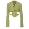 [EAM]  Women Green Irregular Hollow Out Blazer Lapel Long Sleeve Loose Fit Jacket Tide Spring Autumn 2023 1DE1678