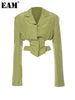 [EAM]  Women Green Irregular Hollow Out Blazer Lapel Long Sleeve Loose Fit Jacket Tide Spring Autumn 2023 1DE1678