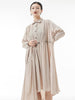[EAM] Women Green Pleated Midi Big Size Shirt Dress Lapel Long Sleeve Loose Fit Tide Spring Autumn 2023 1DE6322
