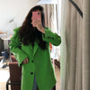 [EAM]  Women Green Split Joint Big Size Blazer Lapel Long Sleeve Loose Fit  Jacket Tide Spring Autumn 2022 1DA452
