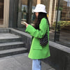 [EAM]  Women Green Split Joint Big Size Blazer Lapel Long Sleeve Loose Fit  Jacket Tide Spring Autumn 2022 1DA452