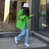 [EAM]  Women Green Split Joint Big Size Blazer Lapel Long Sleeve Loose Fit  Jacket Tide Spring Autumn 2022 1DA452