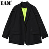 [EAM]  Women Inside Fluorescent Yellow Oversized Blazer Lapel Long Sleeve Loose Jacket Spring Autumn 2022 1DE1115
