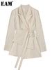 [EAM]  Women Irregular Bandage Spliced Blazer Lapel Long Sleeve Loose Fit Jacket Tide Spring Autumn 20231DA710