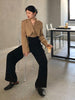 [EAM]  Women Khaki Bandage Irregular Short Blazer Lapel Long Sleeve Loose Fit  Jacket Tide Spring Autumn 2023 1DA446