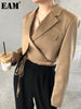 [EAM]  Women Khaki Bandage Irregular Short Blazer Lapel Long Sleeve Loose Fit  Jacket Tide Spring Autumn 2023 1DA446