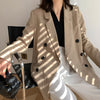 [EAM]  Women Khaki Double Breasted Big Size Blazer Lapel Long Sleeve Loose Fit  Jacket Spring Autumn 2022 1DD5751