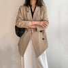[EAM]  Women Khaki Double Breasted Big Size Blazer Lapel Long Sleeve Loose Fit  Jacket Spring Autumn 2022 1DD5751