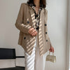 [EAM]  Women Khaki Double Breasted Big Size Blazer Lapel Long Sleeve Loose Fit  Jacket Spring Autumn 2022 1DD5751