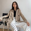 [EAM]  Women Khaki Double Breasted Big Size Blazer Lapel Long Sleeve Loose Fit  Jacket Spring Autumn 2022 1DD5751