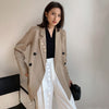 [EAM]  Women Khaki Double Breasted Big Size Blazer Lapel Long Sleeve Loose Fit  Jacket Spring Autumn 2022 1DD5751