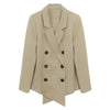 [EAM]  Women Khaki Double Breasted Big Size Blazer Lapel Long Sleeve Loose Fit  Jacket Spring Autumn 2022 1DD5751