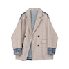 [EAM]  Women Khaki Plaid Denim Big Size Blazer Lapel Long Sleeve Loose Fit  Jacket Tide Spring Autumn 2022 1X214