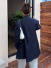[EAM]  Women Navy Blue Topstitched Big Size Blazer Lapel Long Sleeve Loose Fit Jacket Spring Autumn 2023 1DF0788