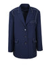 [EAM]  Women Navy Blue Topstitched Big Size Blazer Lapel Long Sleeve Loose Fit Jacket Spring Autumn 2023 1DF0788