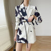 [EAM]  Women Pattern Printed Big Size Blazer Lapel Long Sleeve Loose Fit Jacket Tide Spring Autumn 2022 1DE1723
