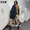[EAM] Women Pattern Printed Black Irregular Big Size Dress Lapel Long Sleeve Loose Fit Tide Spring Autumn2023 1Y424