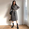 [EAM]  Women Pockets Gray Long Big Size Blazer Notched Long Sleeve Loose Fit  Jacket Tide Spring Autumn 2022 1DD5532