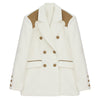 [EAM]  Women Pu Leather White Big Size Blazer Notched Collar Long Sleeve Loose Fit Jacket Spring Autumn 2022 1DD3343