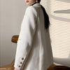 [EAM]  Women Pu Leather White Big Size Blazer Notched Collar Long Sleeve Loose Fit Jacket Spring Autumn 2022 1DD3343