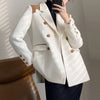 [EAM]  Women Pu Leather White Big Size Blazer Notched Collar Long Sleeve Loose Fit Jacket Spring Autumn 2022 1DD3343