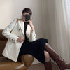[EAM]  Women Pu Leather White Big Size Blazer Notched Collar Long Sleeve Loose Fit Jacket Spring Autumn 2022 1DD3343
