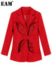 [EAM]  Women Red Hollow Out Casual Blazer Lapel Long Sleeve Loose Fit Jacket Tide Spring Autumn 2023 1DE5109
