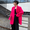 [EAM]  Women Rose Pink Color Big Size Blazer Lapel Long Sleeve Loose Fit Jacket Tide Spring Autumn 2022 1DE01311