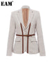 [EAM]  Women Split Pu Leather Brief Short Blazer Lapel Long Sleeve Loose Fit  Jacket Tide Spring Autumn 2023 1K458