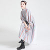 [EAM] Women Striped Spliced Long Shirt Dress Stand Collar Three-quarter Sleeve Loose Fit Spring Autumn 2023 1DE0219