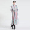 [EAM] Women Striped Spliced Long Shirt Dress Stand Collar Three-quarter Sleeve Loose Fit Spring Autumn 2023 1DE0219