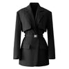 [EAM]  Women Temperament Spliced Big Size Blazer Lapel Long Sleeve Loose Fit  Jacket Tide Spring Autumn 2022 1DC128