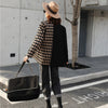 [EAM]Women Vintage Black Plaid Stitching Blazer Lapel Long Sleeve Loose Fit  Jacket Tide Spring Autumn 2022 1DA745
