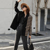 [EAM]Women Vintage Black Plaid Stitching Blazer Lapel Long Sleeve Loose Fit  Jacket Tide Spring Autumn 2022 1DA745