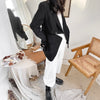 [EAM]  Women White Asymmetrical Pocket Big Size Blazer Lapel Long Sleeve Loose Fit Jacket Spring Autumn 2022 1DD5974