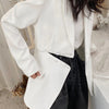 [EAM]  Women White Asymmetrical Pocket Big Size Blazer Lapel Long Sleeve Loose Fit Jacket Spring Autumn 2022 1DD5974