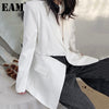 [EAM]  Women White Asymmetrical Pocket Big Size Blazer Lapel Long Sleeve Loose Fit Jacket Spring Autumn 2022 1DD5974