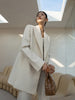 [EAM]  Women White Hem Slit Big Size Blazer Lapel Long Sleeve Loose Fit Jacket Tide Spring Autumn 2023 1DF0022