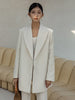 [EAM]  Women White Hem Slit Big Size Blazer Lapel Long Sleeve Loose Fit Jacket Tide Spring Autumn 2023 1DF0022