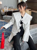 [EAM]  Women White Jacquard Big Size Blazer V-collar Long Sleeve Loose Fit Jacket Tide Spring Autumn 2023 1DE67960