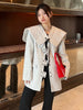 [EAM]  Women White Jacquard Big Size Blazer V-collar Long Sleeve Loose Fit Jacket Tide Spring Autumn 2023 1DE67960