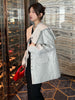 [EAM]  Women White Jacquard Big Size Blazer V-collar Long Sleeve Loose Fit Jacket Tide Spring Autumn 2023 1DE67960