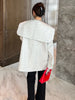 [EAM]  Women White Jacquard Big Size Blazer V-collar Long Sleeve Loose Fit Jacket Tide Spring Autumn 2023 1DE67960