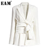 [EAM]  Women White Knot Split Joint Irregular Blazer Lapel Long Sleeve Loose Fit  Jacket Spring Autumn 2022 1X343